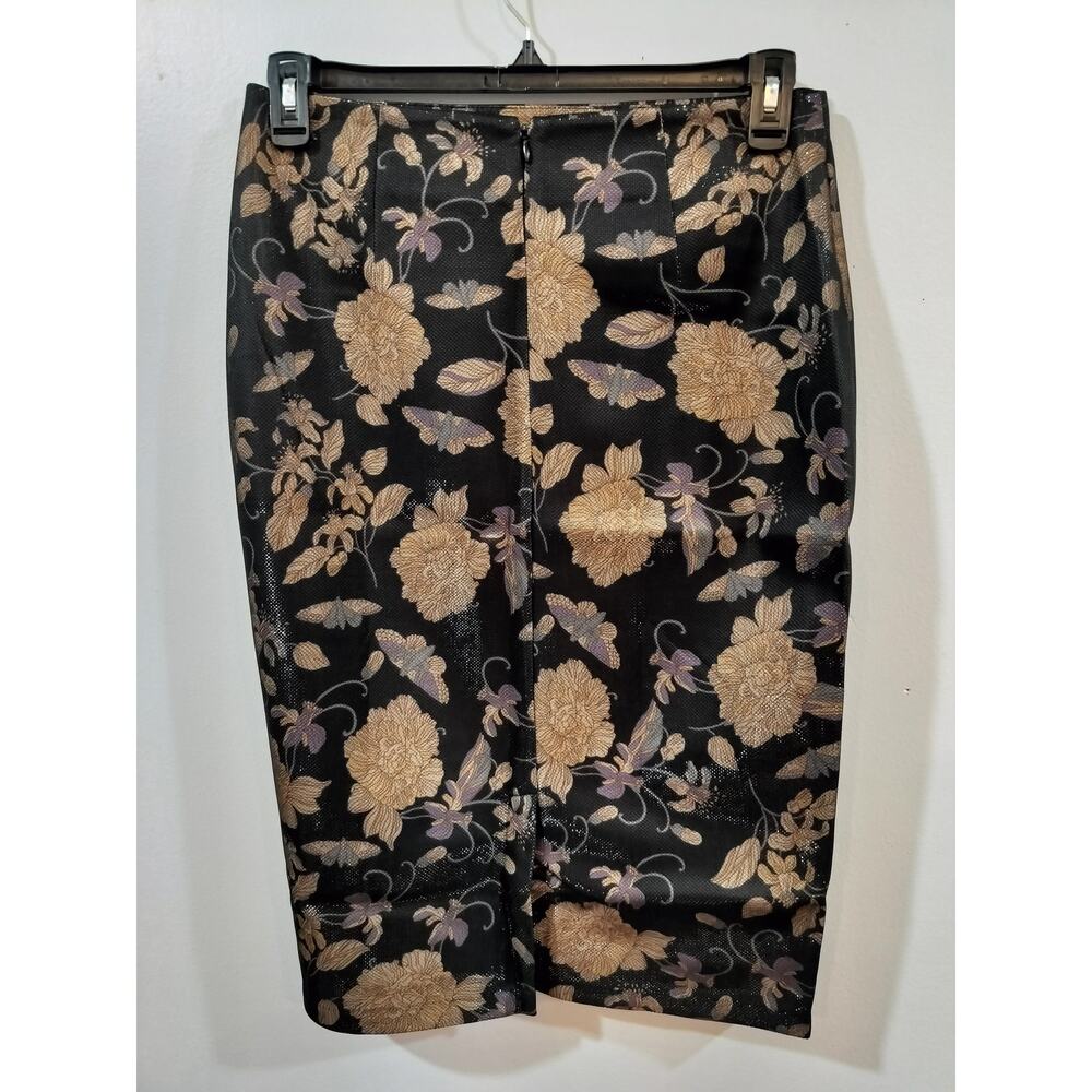 Eci New York Stretch Mesh Floral Skirt Black Beige Midi Pencil Womens 10 - Picture 4 of 10